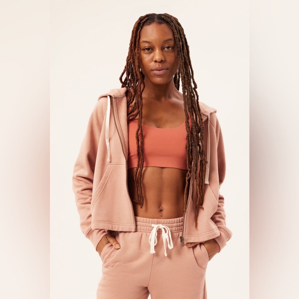 girlfriend collective • Birch 50/50 Cropped-Zip Hoodie